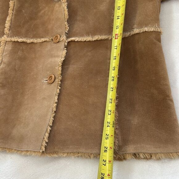 brown Suede Coat Leather Penny Lane Y2K jacket Shearling Vintage XL - Picture 7 of 9
